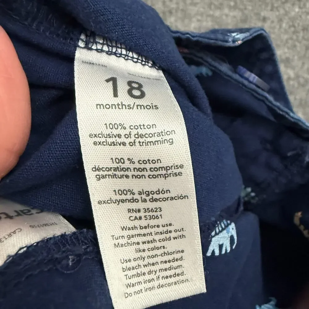 Carters Baby Boys Dinosaur Print Shortalls Size 18 Months Navy Overalls Romper
